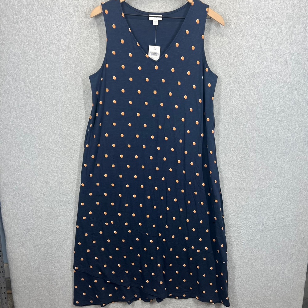 J. Jill Polka Dot Sleeveless Knit Dress Women MP Navy Blue V-Neck Tiered NWT